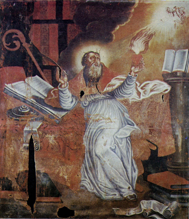 Le tableau de Saint Augustin du château de Valcros tel qu'il apparaît dans L'Île des Veilleurs d'Alfred Weysen.
